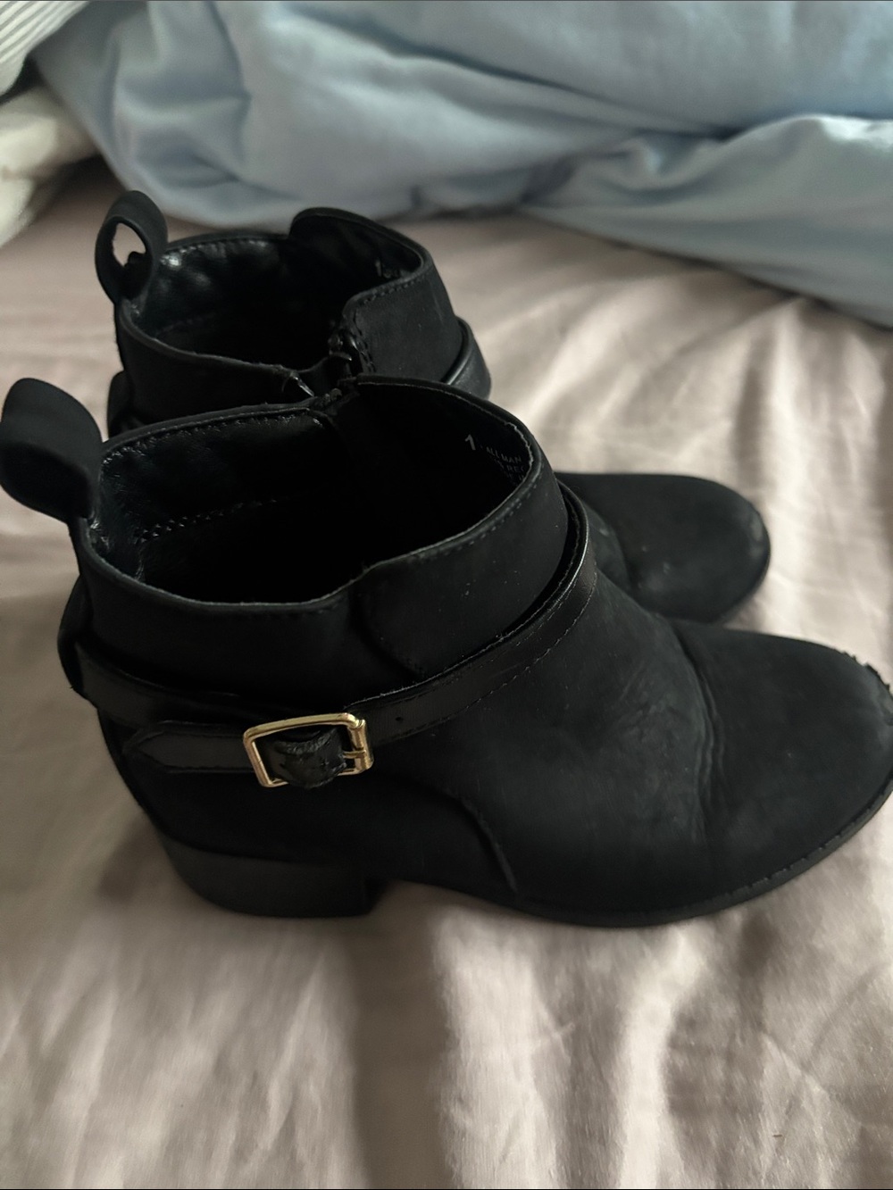 Place Black Ankle Boots with Gold Buckle